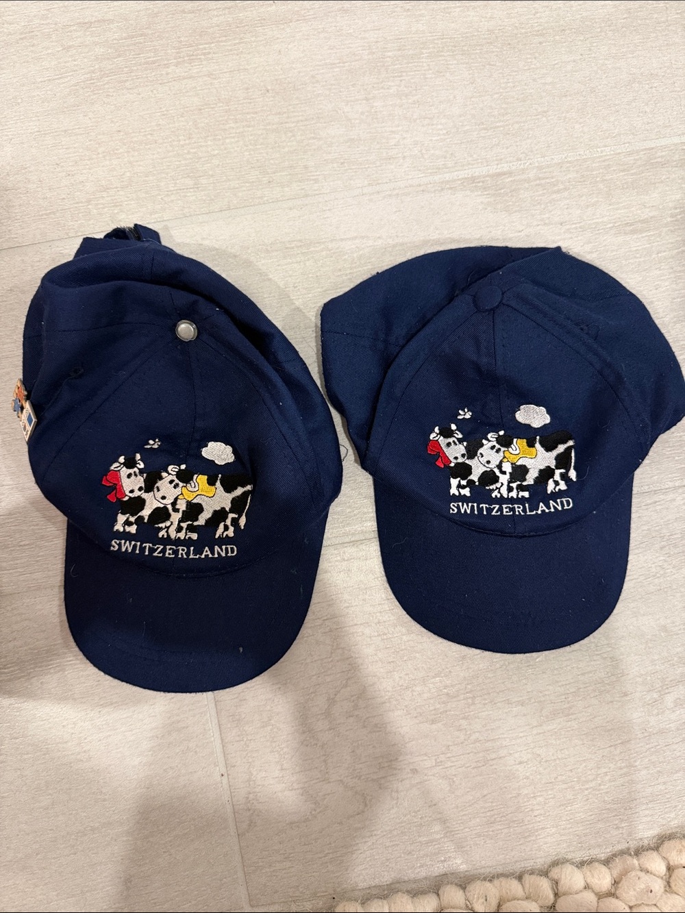 Kids Navy Blue Cow Embroidered Cap - Switzerland